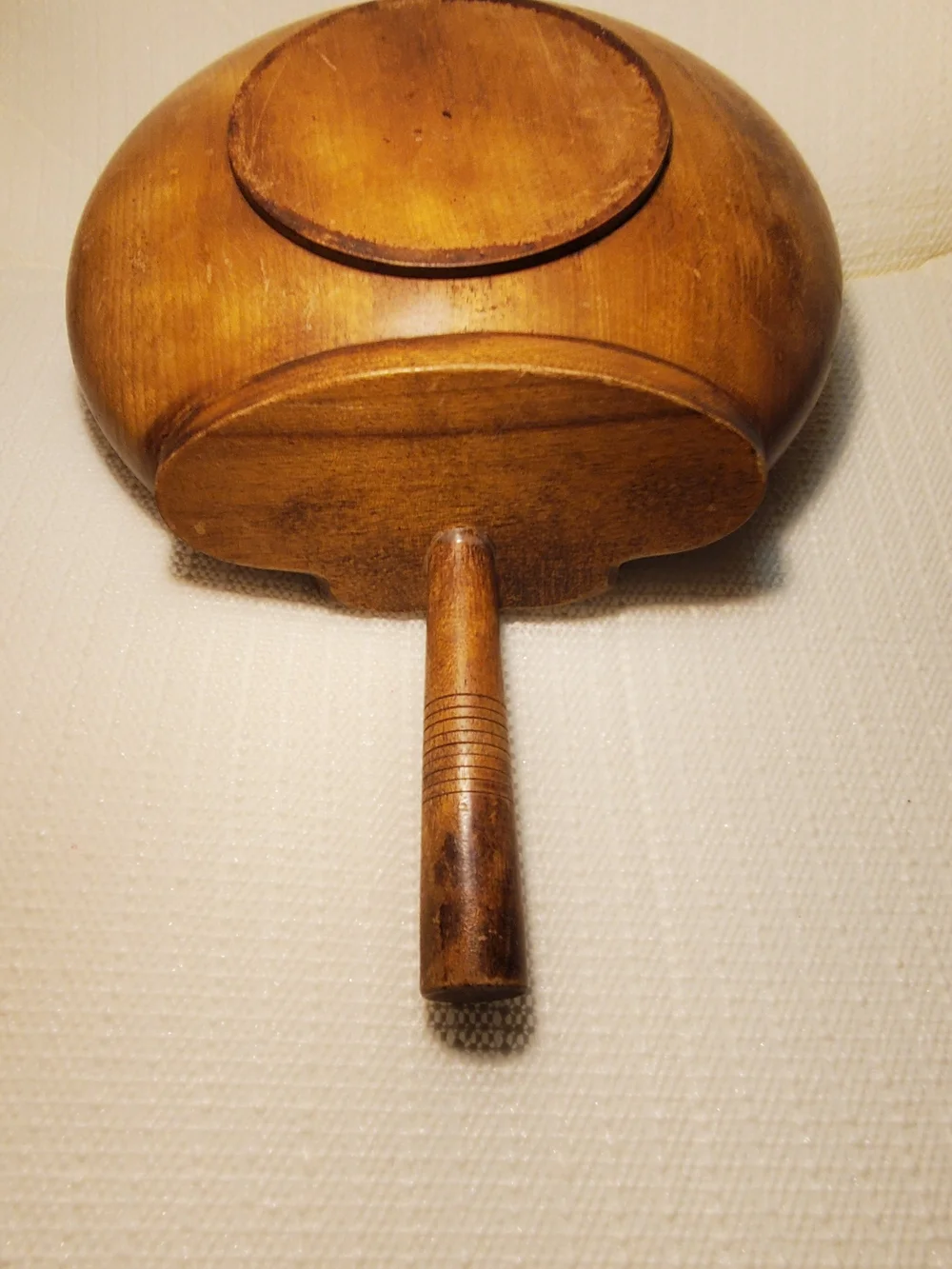 Primitive Vintage Collectible Prep Wood  Bowl With Handle. See Description.